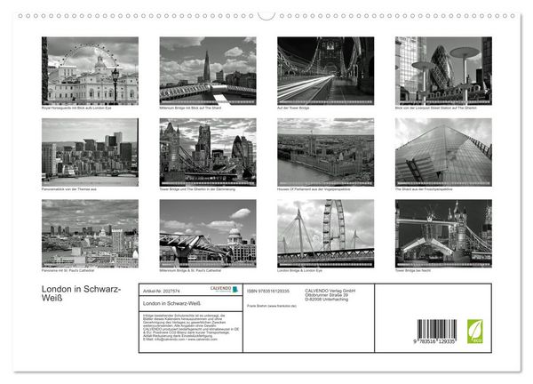 Produktbild: London in Schwarz-Wei&szlig; (hochwertiger Premium Wandkalender 2026 DIN A2 quer), Kunstdruck in Hochglanz