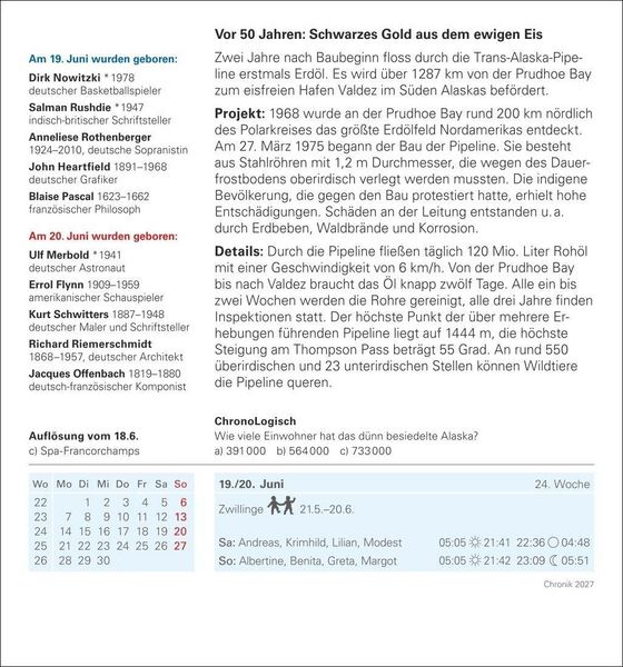 Produktbild: Chronik Tagesabrei&szlig;kalender 2027 - Kulturkalender - Personen, Ereignisse, Schaupl&auml;tze