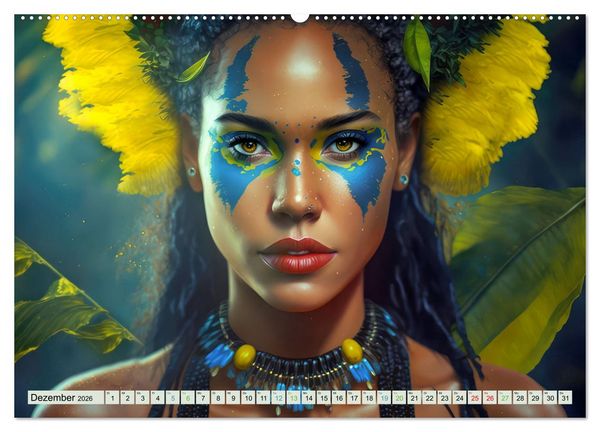 Produktbild: Exotische Frauenportraits im Dschungel (Wandkalender 2026 DIN A2 quer), CALVENDO Monatskalender