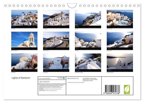 Produktbild: Lights of Santorini (Wall Calendar 2026 DIN A4 landscape), CALVENDO 12 Month Wall Calendar