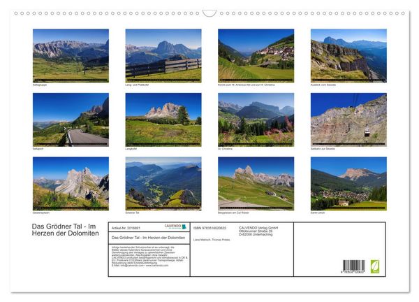 Produktbild: Das Gr&ouml;dner Tal - Im Herzen der Dolomiten (Wandkalender 2026 DIN A2 quer), CALVENDO Monatskalender