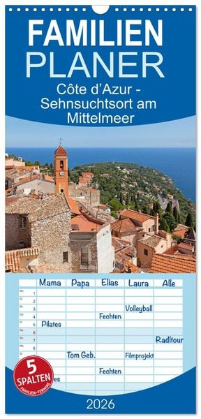 Produktbild: Familienplaner 2026 - C&ocirc;te d&rsquo;Azur - Sehnsuchtsort am Mittelmeer mit 5 Spalten (Wandkalender, 21 x 45 cm) CALVENDO