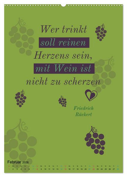 Produktbild: WEIN Weisheiten und Sprichworte (Wandkalender 2026 DIN A2 hoch), CALVENDO Monatskalender