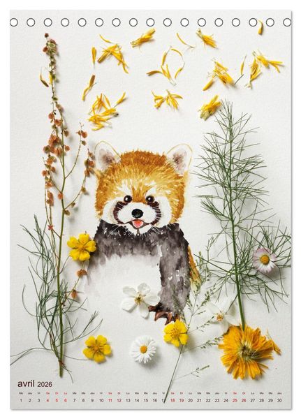 Produktbild: Animaux &agrave; l'aquarelle et v&eacute;g&eacute;taux (Calendrier de bureau 2026 DIN A5 horizontal), CALVENDO calendrier mensuel