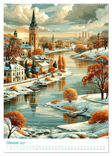 Produktbild: Schweden - Old School Poster Style (hochwertiger Premium Wandkalender 2027 DIN A2 hoch), Kunstdruck in Hochglanz