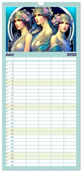 Produktbild: Familienplaner 2026 - Art Deco Freundinnen mit 5 Spalten (Wandkalender, 21 x 45 cm) CALVENDO