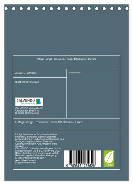 Produktbild: Rattige Jungs. Trockener, b&ouml;ser Stadtratten-Humor (Tischkalender 2026 DIN A5 hoch), CALVENDO Monatskalender
