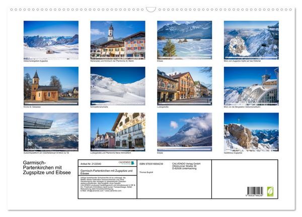 Produktbild: Garmisch-Partenkirchen mit Zugspitze und Eibsee (Wandkalender 2026 DIN A2 quer), CALVENDO Monatskalender