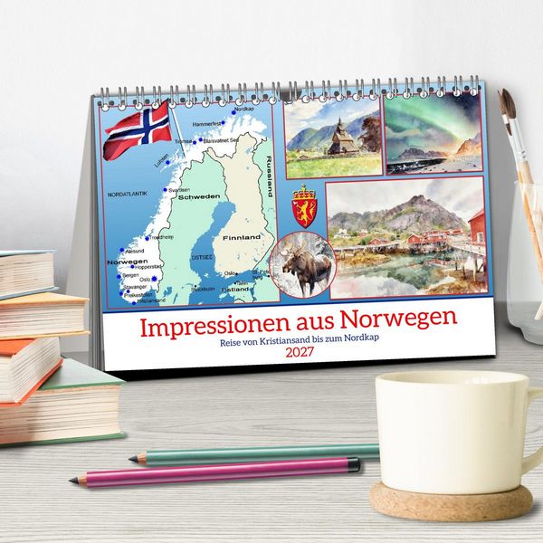 Produktbild: Impressionen aus Norwegen (Tischkalender 2027 DIN A5 quer), CALVENDO Monatskalender
