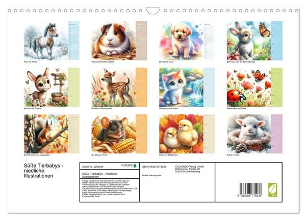Produktbild: S&uuml;&szlig;e Tierbabys - niedliche Illustrationen (Wandkalender 2027 DIN A3 quer), CALVENDO Monatskalender