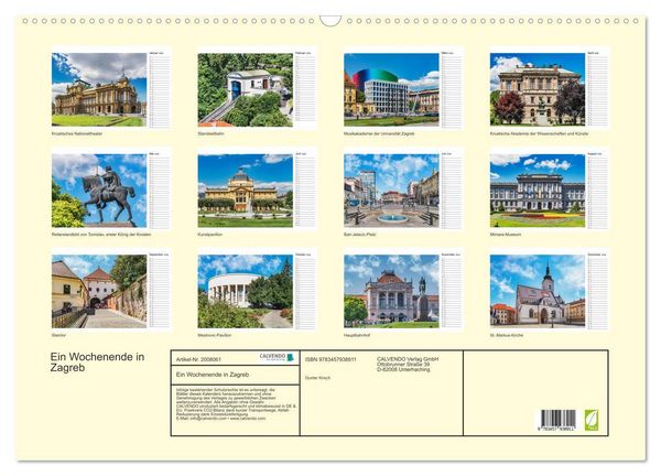 Produktbild: Ein Wochenende in Zagreb (Wandkalender 2026 DIN A2 quer), CALVENDO Monatskalender