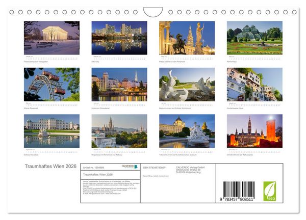 Produktbild: Traumhaftes Wien 2026 (Wandkalender 2026 DIN A4 quer), CALVENDO Monatskalender