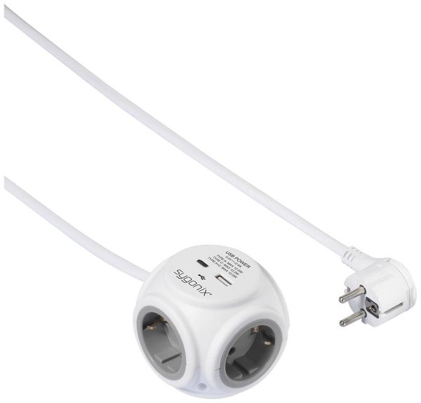 Produktbild: Sygonix SY-5827192 Steckdosenw&uuml;rfel 3fach Wei&szlig;, Grau Schutzkontakt 1St.
