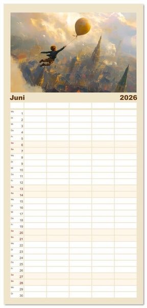Produktbild: Familienplaner 2026 - Vertr&auml;umte Begegnungen - Kinderkalender mit 5 Spalten (Wandkalender, 21 x 45 cm) CALVENDO