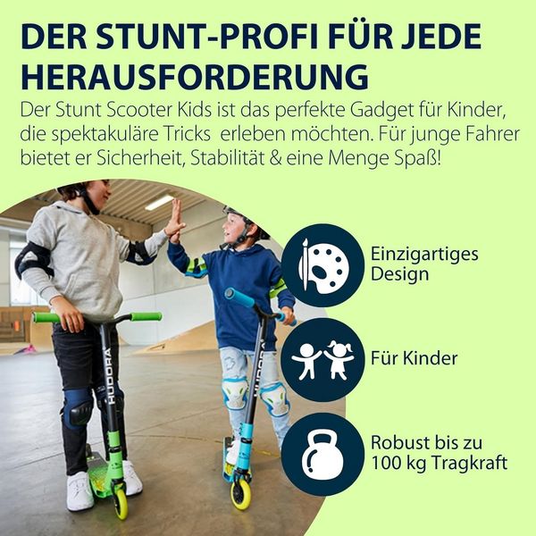 Produktbild: HUDORA 14057 - Stunt Scooter Kids gr&uuml;n, Cityroller f&uuml;r Kinder von ca. 6-10 Jahren