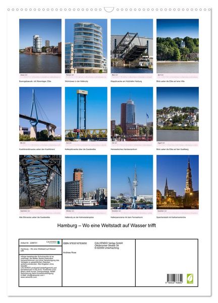 Produktbild: Hamburg &ndash; Wo eine Weltstadt auf Wasser trifft (Wandkalender 2027 DIN A2 hoch), CALVENDO Monatskalender