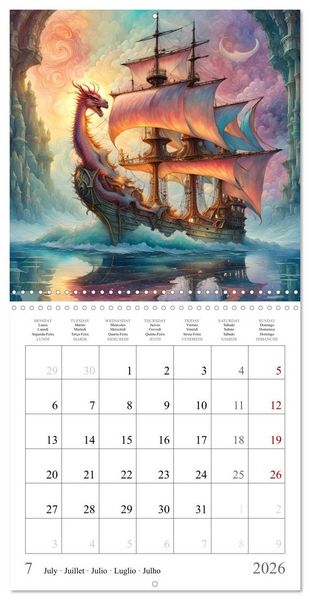 Produktbild: Voiliers-Dragons imaginaires (Calendrier mural carr&eacute; 2026 30x30 cm) Calendrier double avec une page pour vos prises de notes