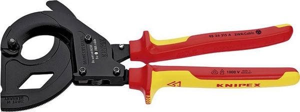 Produktbild: Knipex 95 36 315 A Ratschen-Kabelschneider Geeignet f&uuml;r (Abisoliertechnik) stahlarmierte Kabel 45 mm 380 mm&sup2;