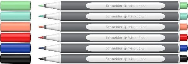 Produktbild: Schneider Brushpen Paint-It 070 sortiert, Karton-Etui 6er Set V2 5+1