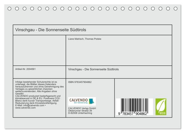 Produktbild: Vinschgau - Die Sonnenseite S&uuml;dtirols (Tischkalender 2026 DIN A5 quer), CALVENDO Monatskalender
