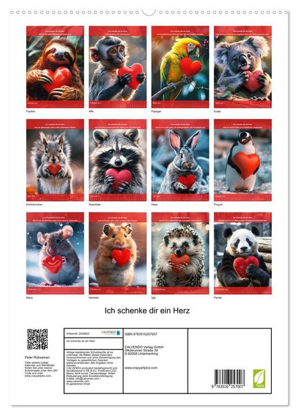 Produktbild: Ich schenke dir ein Herz (hochwertiger Premium Wandkalender 2026 DIN A2 hoch), Kunstdruck in Hochglanz