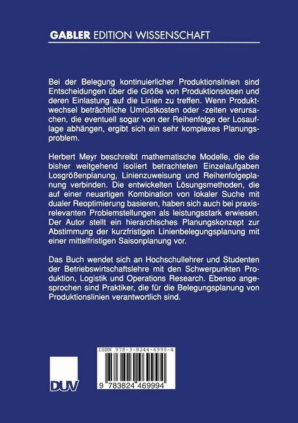 Produktbild: Simultane Losgrößen- und Reihenfolgeplanung für kontinuierliche Produktionslinien