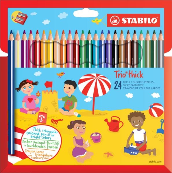 Produktbild: STABILO Dreikant-Buntstift -   Trio dick - 24er Pack - mit 24 verschiedenen Farben und Spitzer