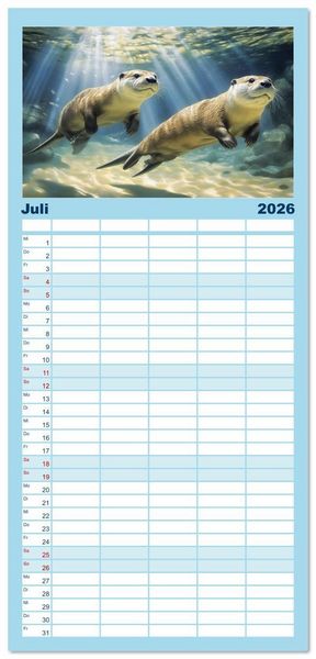 Produktbild: Familienplaner 2026 - W&auml;chter des Flusses - Ein Jahr mit Fischottern mit 5 Spalten (Wandkalender, 21 x 45 cm) CALVENDO