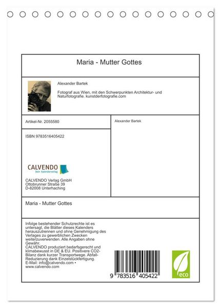 Produktbild: Maria - Mutter Gottes (Tischkalender 2026 DIN A5 hoch), CALVENDO Monatskalender