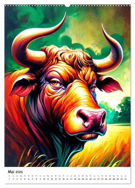 Produktbild: Sternzeichen - Ein Jahr unter den Sternen mit von KI gemalten Tierkreiszeichen (hochwertiger Premium Wandkalender 2026 DIN A2 hoch), Kunstdruck in Hochglanz