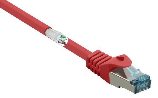 Produktbild: Basetech RJ45 BT-1715479 Netzwerkkabel, Patchkabel CAT 6a S/FTP 0.50 m Rot mit Rastnasenschutz, Flammwidrig