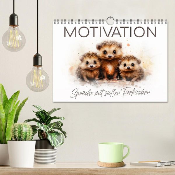 Produktbild: MOTIVATION Spr&uuml;che mit s&uuml;&szlig;en Tierkindern (Wandkalender 2026 DIN A4 quer), CALVENDO Monatskalender