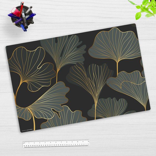 Produktbild: Cover-your-desk Schreibtischunterlage f&uuml;r Kinder Blattwerk Ginkgo in gold und gr&uuml;n, aus hochwertigem Vinyl , 60 x 40 cm