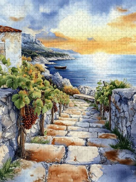 Produktbild: CALVENDO Puzzle Weinreben schm&uuml;cken den Weg an die K&uuml;ste | 1000 Teile Lege-Gr&ouml;&szlig;e 64x48cm Foto-Puzzle f&uuml;r gl&uuml;ckliche Stunden