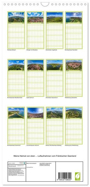 Produktbild: Familienplaner 2026 - Meine Heimat von oben ... Luftaufnahmen vom Fr&auml;nkischen Seenland mit 5 Spalten (Wandkalender, 21 x 45 cm) CALVENDO