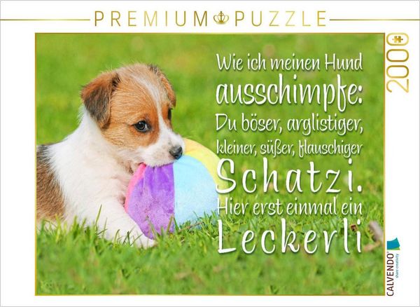 Produktbild: CALVENDO Puzzle Jack Russell Terrier Welpe liegt in der Wiese und knabbert an einem Ball | 2000 Teile Lege-Gr&ouml;&szlig;e 90x67cm Foto-Puzzle f&uuml;r gl&uuml;ckliche Stunden