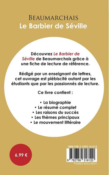 Produktbild: Fiche de lecture Le Barbier de S&eacute;ville (&Eacute;tude int&eacute;grale)