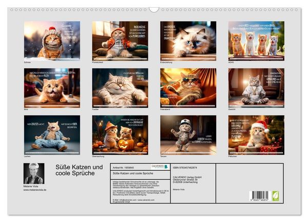 Produktbild: S&uuml;&szlig;e Katzen und coole Spr&uuml;che (Wandkalender 2026 DIN A2 quer), CALVENDO Monatskalender