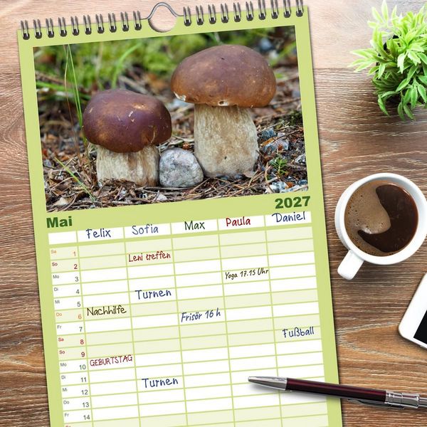 Produktbild: Familienplaner 2027 - Pilze - tolle Funde mit 5 Spalten (Wandkalender, 21 x 45 cm) CALVENDO