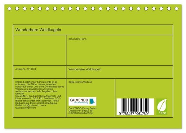 Produktbild: Wunderbare Waldkugeln (Tischkalender 2026 DIN A5 quer), CALVENDO Monatskalender