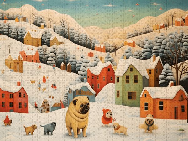 Produktbild: CALVENDO Puzzle Hunde spielen in einer Winterlandschaft lustig im Schnee | 1000 Teile Lege-Gr&ouml;&szlig;e 64x48cm Foto-Puzzle f&uuml;r gl&uuml;ckliche Stunden