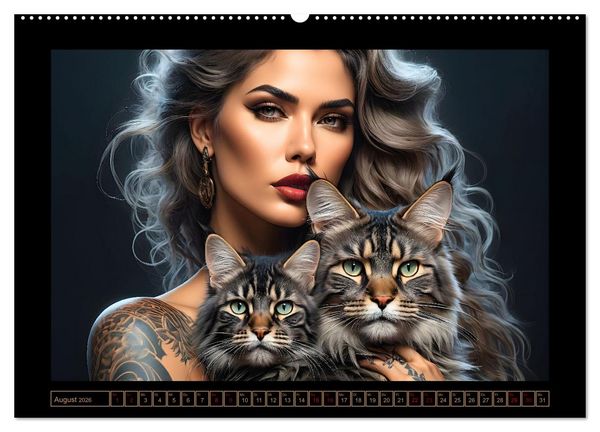 Produktbild: Geheimnisvolle Katzenfrauen (hochwertiger Premium Wandkalender 2026 DIN A2 quer), Kunstdruck in Hochglanz