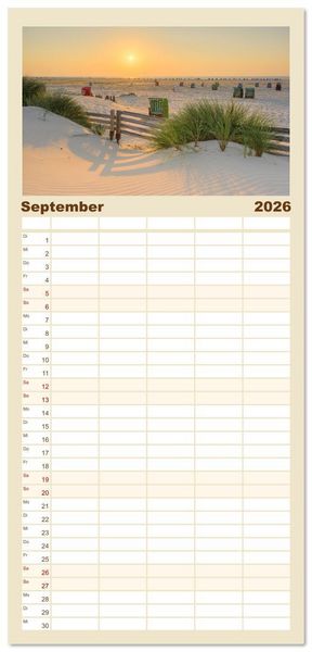Produktbild: Familienplaner 2026 - Wundersch&ouml;nes Amrum mit 5 Spalten (Wandkalender, 21 x 45 cm) CALVENDO