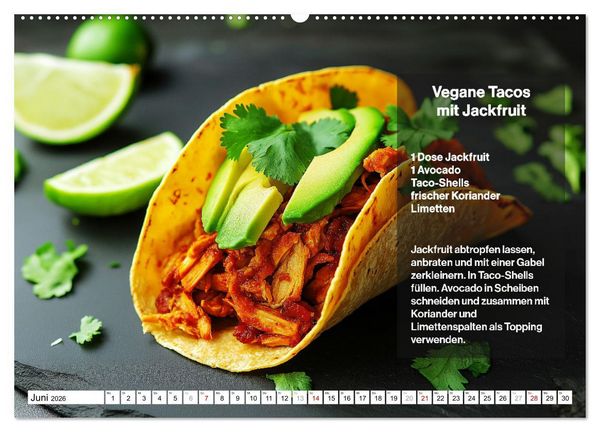Produktbild: Veganes Soulfood - Leichte vegan Rezepte f&uuml;r jeden Monat (Wandkalender 2026 DIN A2 quer), CALVENDO Monatskalender