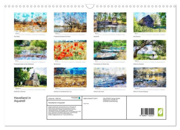 Produktbild: Havelland in Aquarell (Wandkalender 2026 DIN A3 quer), CALVENDO Monatskalender