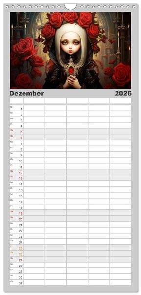 Produktbild: Familienplaner 2026 - Little Gothic Queens. Surrealistische Illustrationen mit 5 Spalten (Wandkalender, 21 x 45 cm) CALVENDO