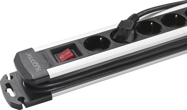 Produktbild: Sygonix SY-4538268 Steckdosenleiste mit Schalter 12fach Schwarz, Silber Schutzkontakt 1St.