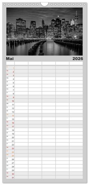Produktbild: Familienplaner 2026 - NEW YORK Urbaner Flair mit 5 Spalten (Wandkalender, 21 x 45 cm) CALVENDO
