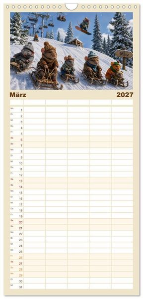 Produktbild: Familienplaner 2027 - Zauberhafte Welt der Rattlis mit 5 Spalten (Wandkalender, 21 x 45 cm) CALVENDO