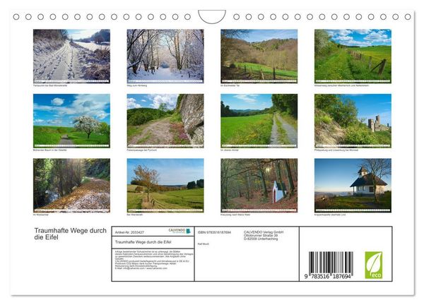 Produktbild: Traumhafte Wege durch die Eifel (Wandkalender 2026 DIN A4 quer), CALVENDO Monatskalender